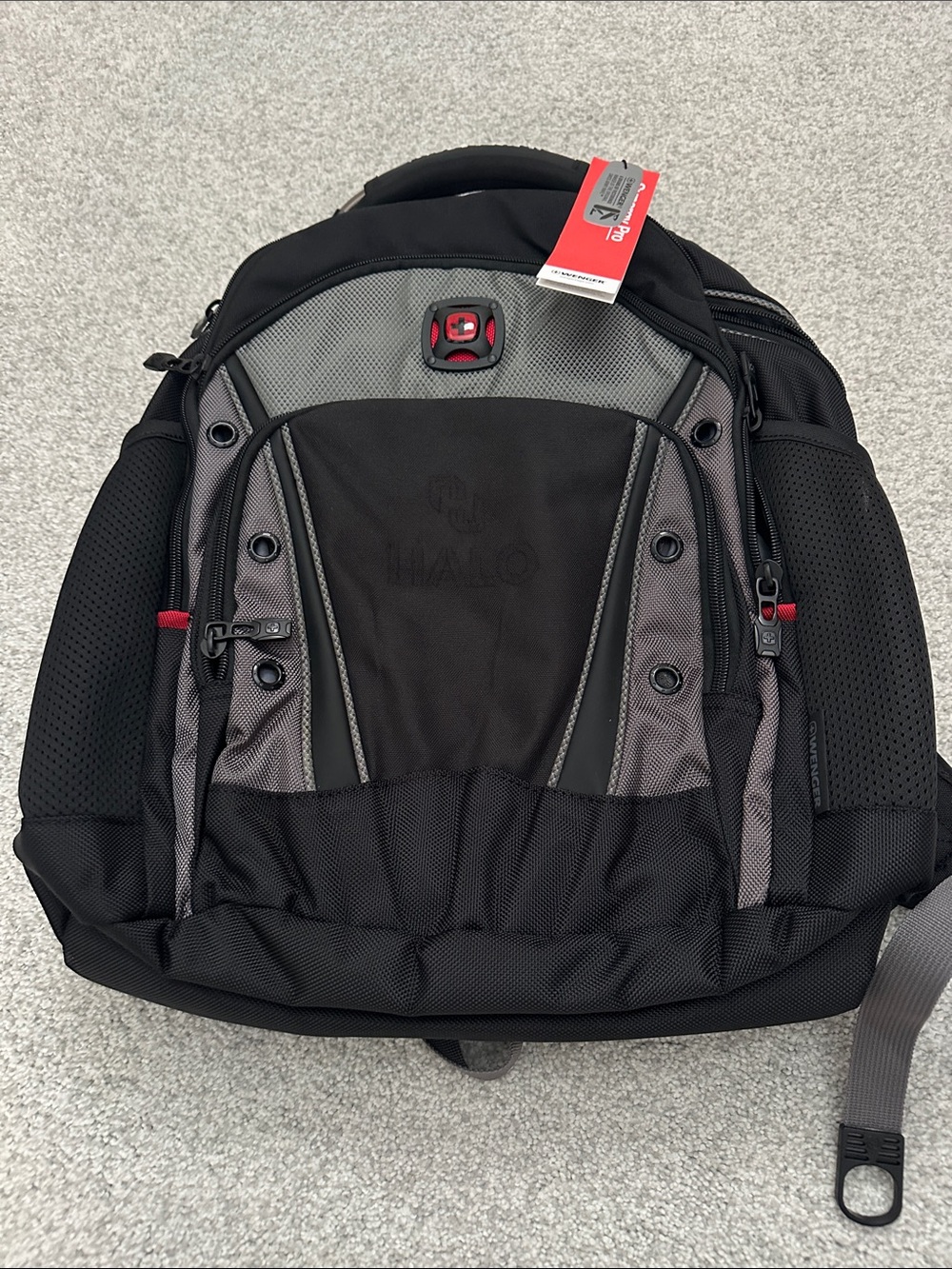 Wenger Black and Gray Men's Multi-Compartment Backpack with Red Accents